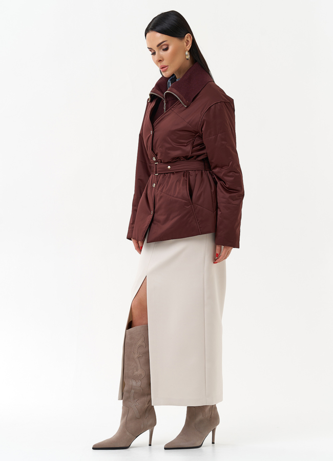 Женская утепленная куртка с поясом модель № 30052 универмаг малина