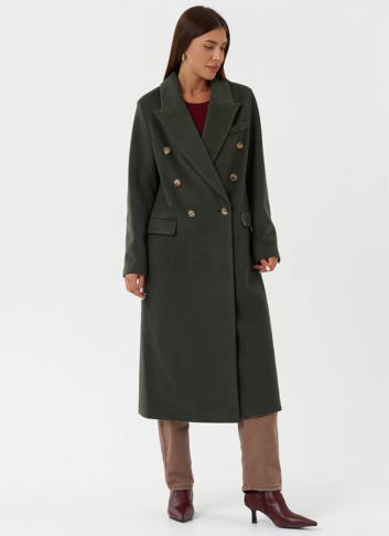 Длинное двубортное пальто с английским воротником