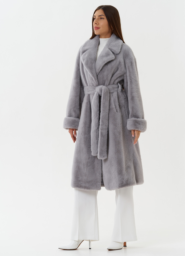 Пальто из эко меха с английским воротником модель № 27686 в рассрочку