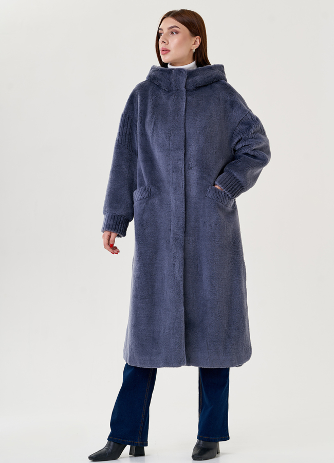 Женское пальто из шерсти с капюшоном  модель № 23522 в рассрочку