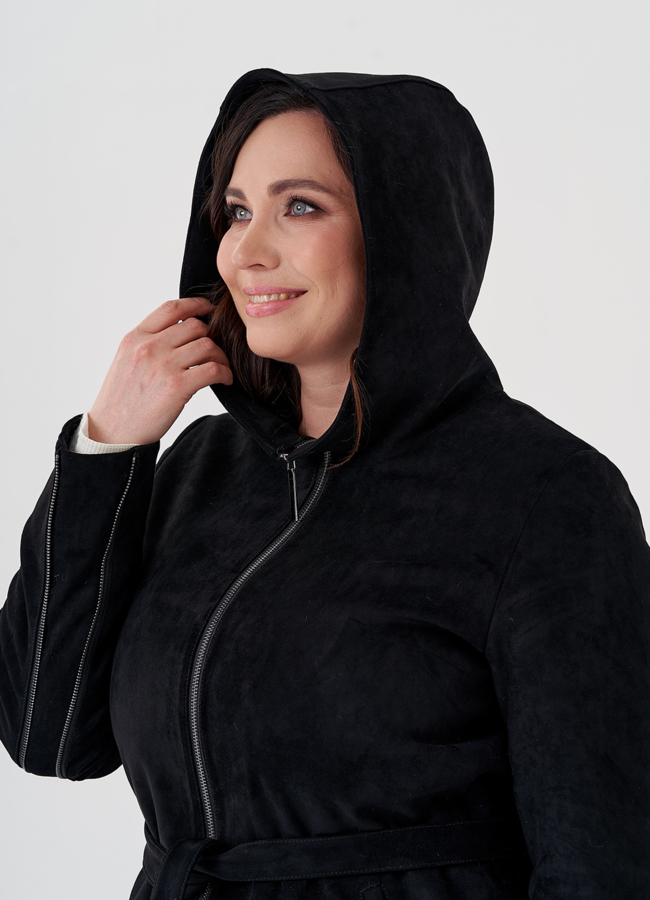 Полупальто из эко замши на утеплителе с капюшоном модель № 80236 универмаг малина